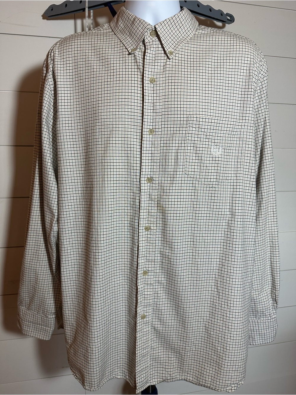 #206 Men's Classic Button-Down Check Shirt - Cream/Brown